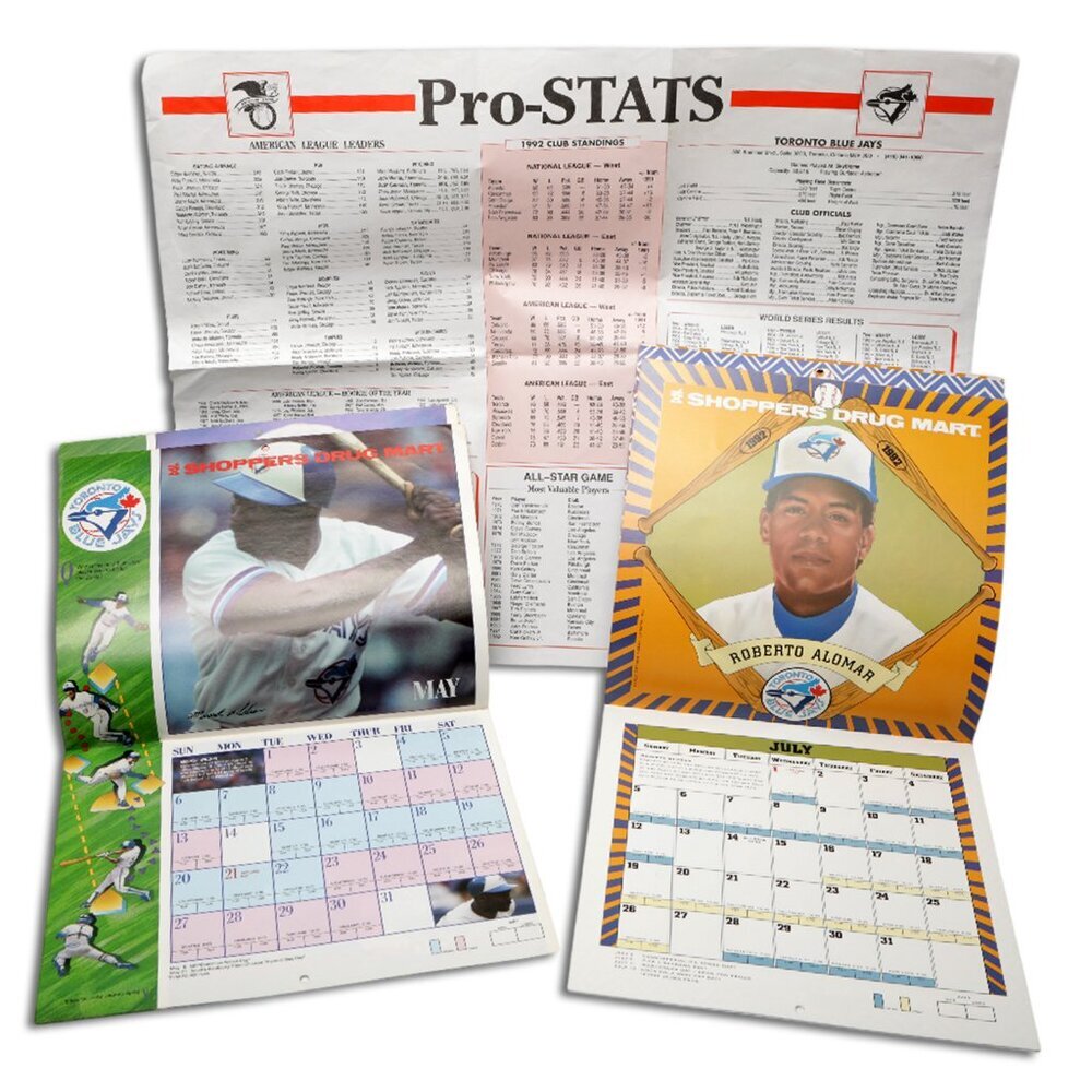 Vintage Toronto Blue Jays 1990/1992 Baseball Season Calendars & Pro Stats Chart